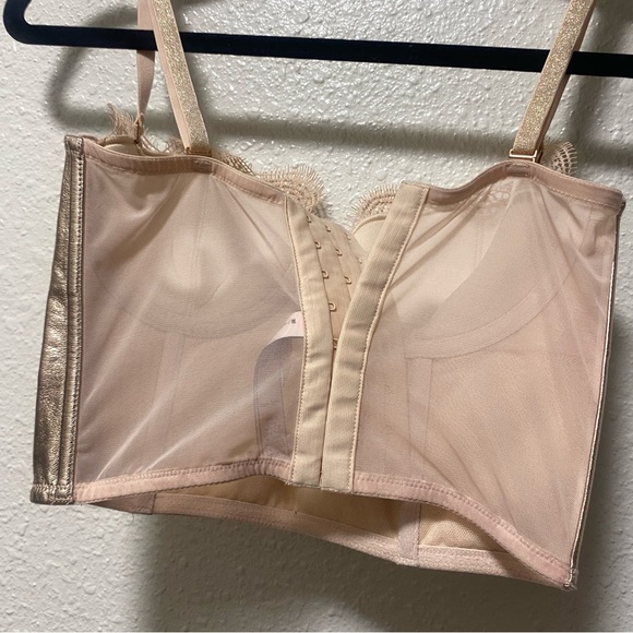 Victorias secret 32c corset bra pink shiny lace floral wired cups like new g1 - Picture 5 of 11